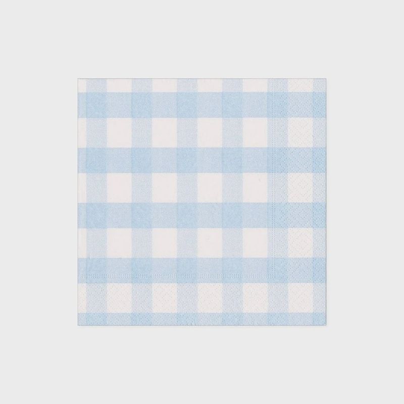 Caspari Gingham Paper Cocktail Napkins in Light Blue - 20 Per Package
