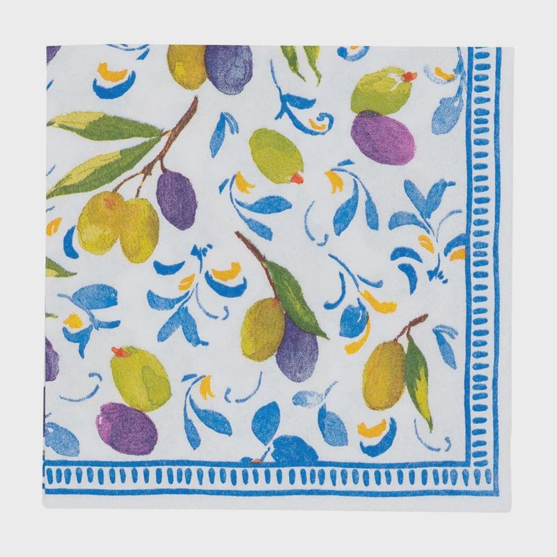 Caspari Mediterranean Blue Cocktail Napkins - 20 Per Package
