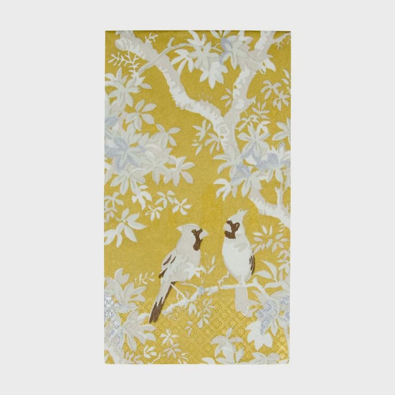 Caspari Scenic Songbirds Gold/Ivory Guest Towel Napkins - 15 Per Package