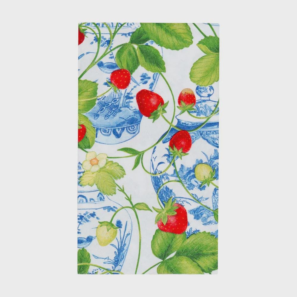 Caspari Strawberries And Cream Guest Towel Napkins - 15 Per Package
