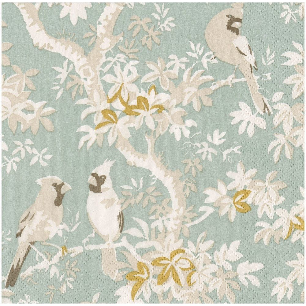 Caspari Scenic Songbirds Celadon Dinner Napkins - 20 Per Package