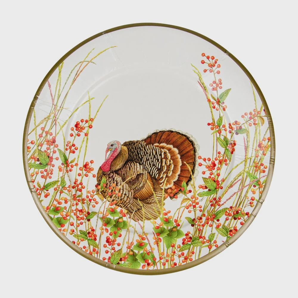 Caspari Turkey And Berries Dinner Plates - 8 Per Package