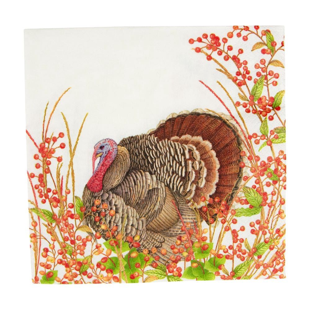Caspari Turkey And Berries Luncheon Napkins - 20 Per Package