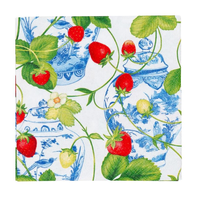 Caspari Strawberries And Cream Cocktail Napkins - 20 Per Package