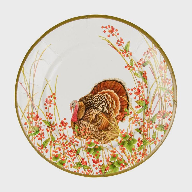 Caspari Turkey And Berries Salad &amp; Dessert Plates - 8 Per Package