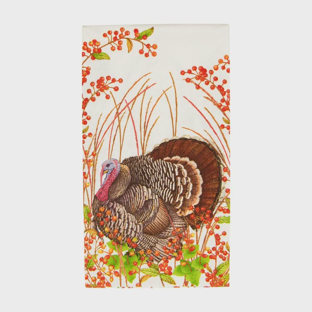 Caspari Turkey And Berries Guest Towel Napkins - 15 Per Package