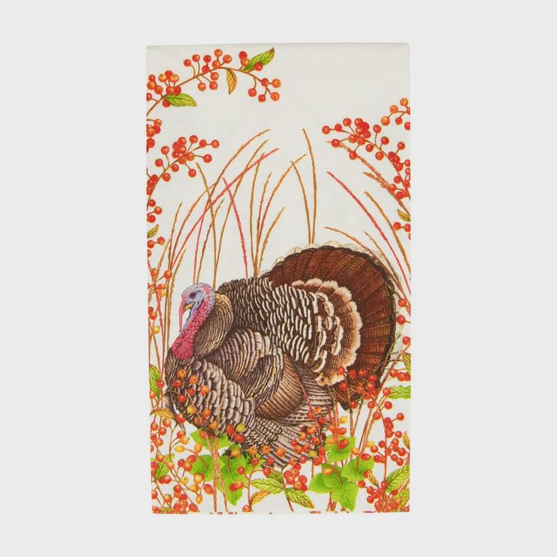 Caspari Turkey And Berries Guest Towel Napkins - 15 Per Package