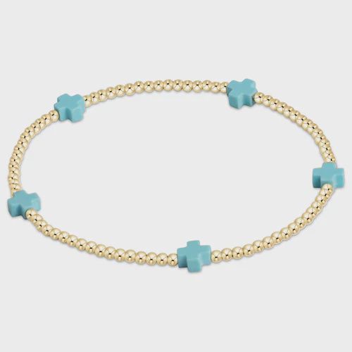enewton egirl Signature Cross Small Gold Pattern 2mm Bead Bracelet - Turquoise