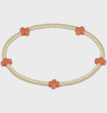 egirl signature cross small gold 2mm bead bracelet coral