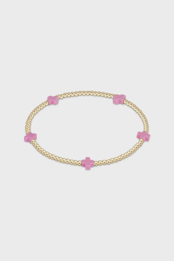 enewton egirl Signature Cross Small Gold Pattern 2mm Bead Bracelet - Bright Pink
