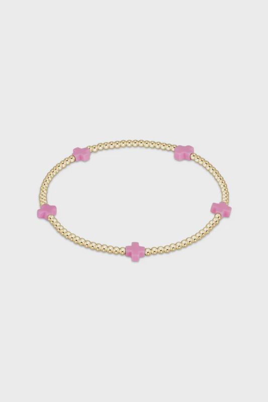 enewton egirl Signature Cross Small Gold Pattern 2mm Bead Bracelet - Bright Pink