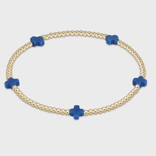 enewton Signature Cross Small Gold :Pattern 2mm Bead Bracelet Cobalt