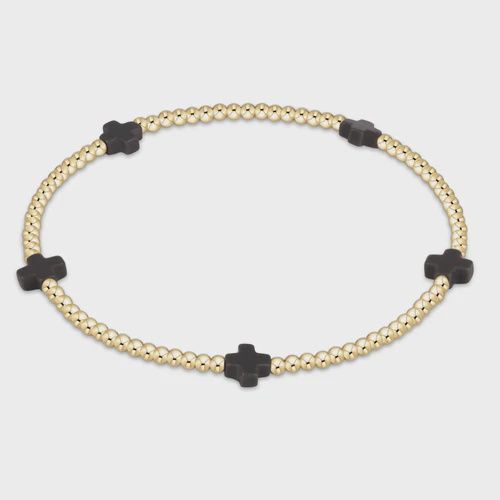 enewton Signature Cross Small Gold Pattern 2mm Bead Bracelet - Onyx