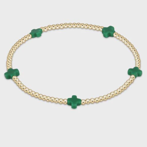 enewton Signature Cross Small Gold Pattern 2mm Bead Bracelet - Emerald