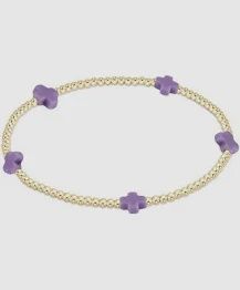 enewton Signature Cross Small Gold Pattern 2mm Bead Bracelet- Purple