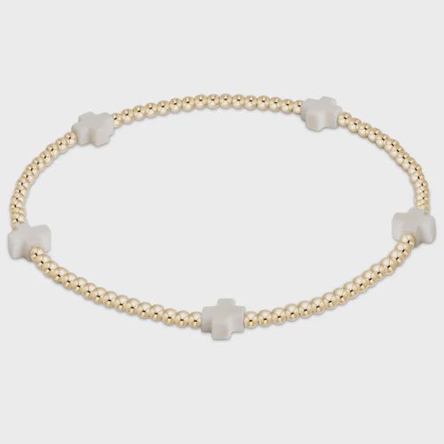 enewton Signature Cross Small Gold Pattern 2mm Bead Bracelet - Off-White
