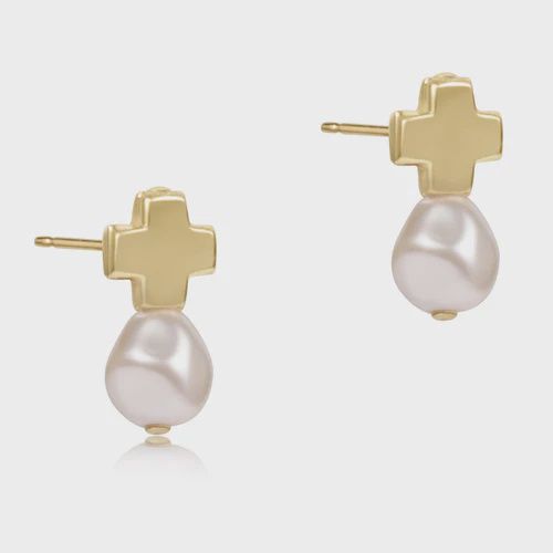 enewton Signature Gold Cross Stud- Pearl