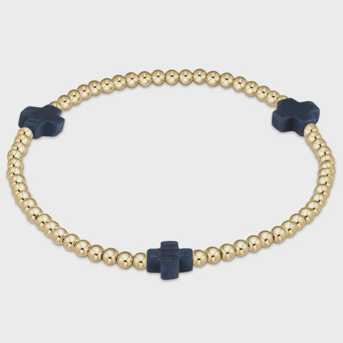 enewton Signature Cross Gold Pattern 3mm Bead Bracelet Navy