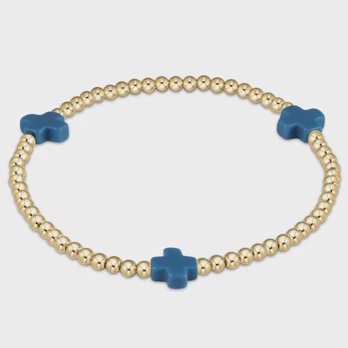 enewton Signature Cross Gold Pattern 3mm Bead Bracelet Cobalt