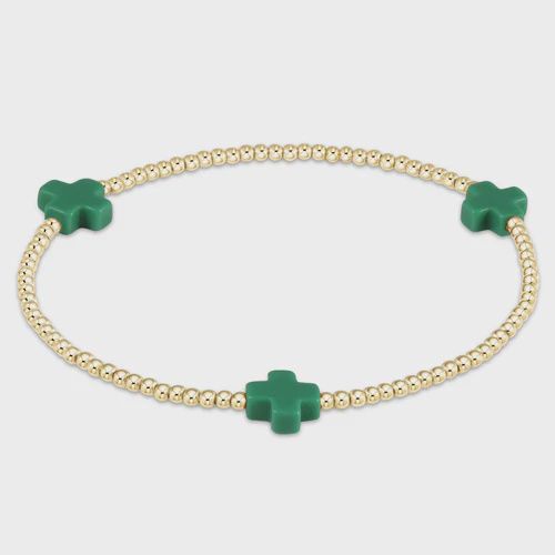 enewton Signature Cross Gold Pattern 2mm Bead Bracelet Emerald