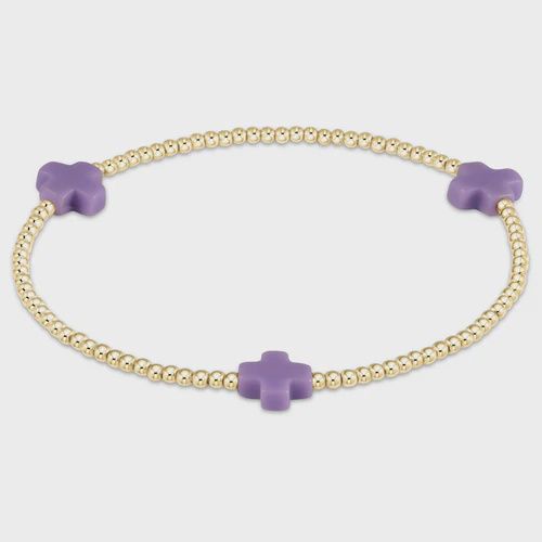 enewton Signature Cross Gold Pattern 2mm Bead Bracelet Purple