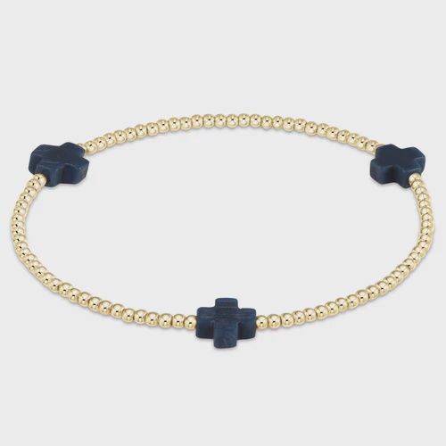 enewton Signature Cross Gold Pattern 2mm Bead Bracelet Navy