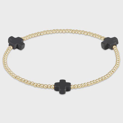 enewton Signature Cross Gold Pattern 2mm Bead Bracelet Onyx