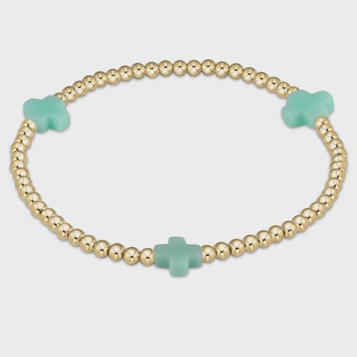 enewton Signature Cross Gold Pattern 3mm Bead Bracelet Mint