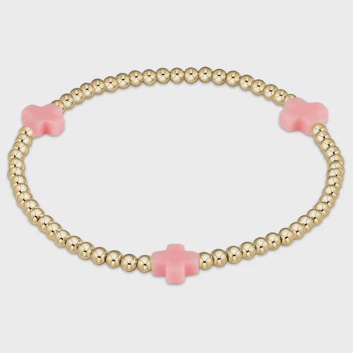 enewton Signature Cross Gold Pattern 3mm Bead Bracelet Pink