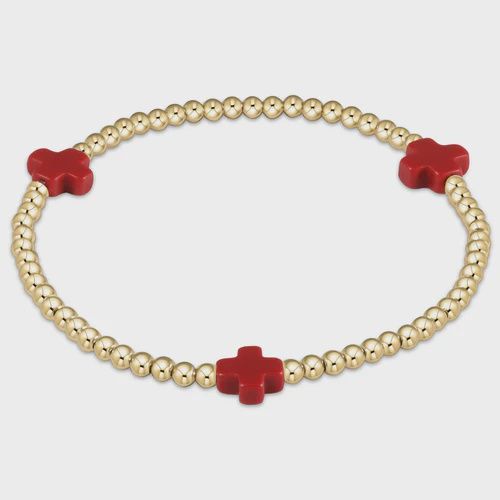 enewton Signature Cross Gold Pattern 3mm Bead Bracelet Red