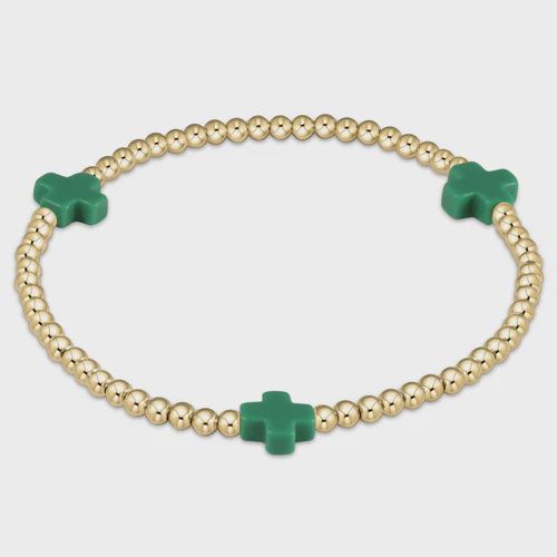 enewton Signature Cross Gold Pattern 3mm Bead Bracelet Emerald