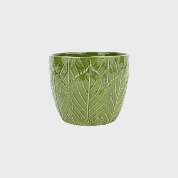 Vietri Viva Garden Embossed Leaves Cachepot Green