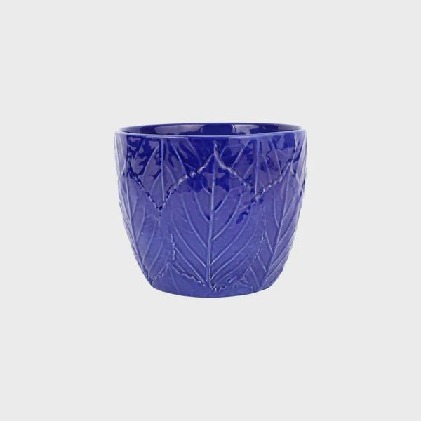 Vietri Viva Garden Embossed Leaves Cachepot Cobalt
