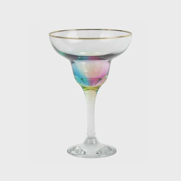 Viva by Vietri Rainbow Gold Trim Margarita Glass