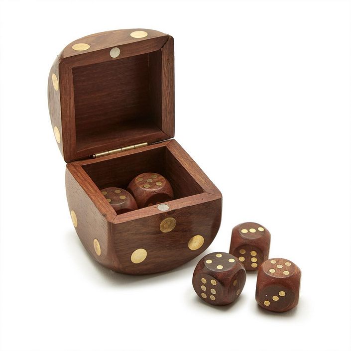 Two&#39;s Company Wood Crafted Dice Box with 6 Dice
