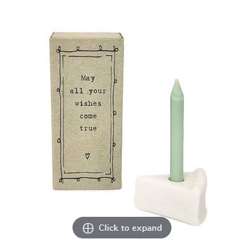 Two&#39;s Company May All Your Wishes Come True Slice of Cake with Candle in Gift Box Designed by East of India - Porcelain, Wax