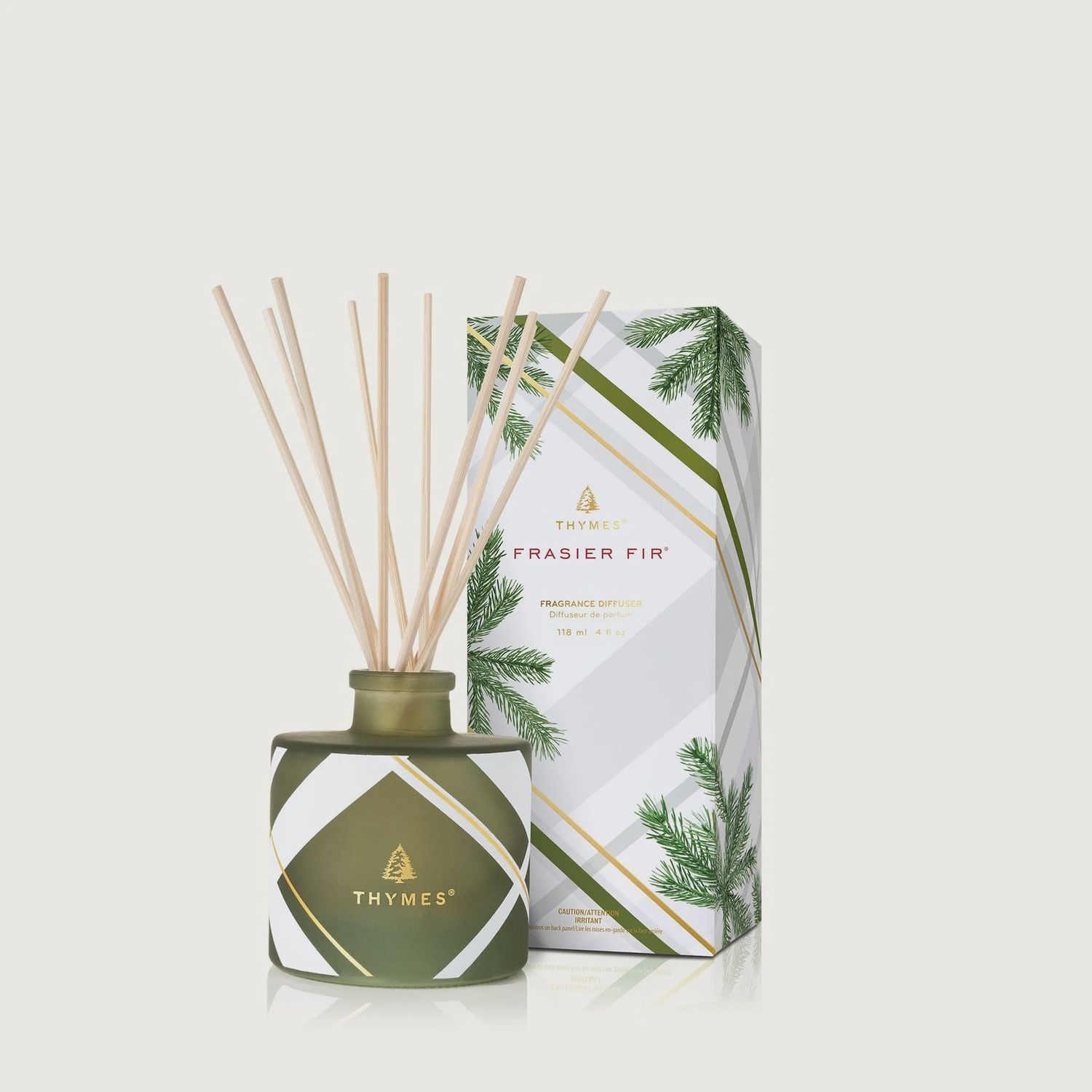 THYMES Frasier Fir Frosted Plaid Petite Reed Diffuser