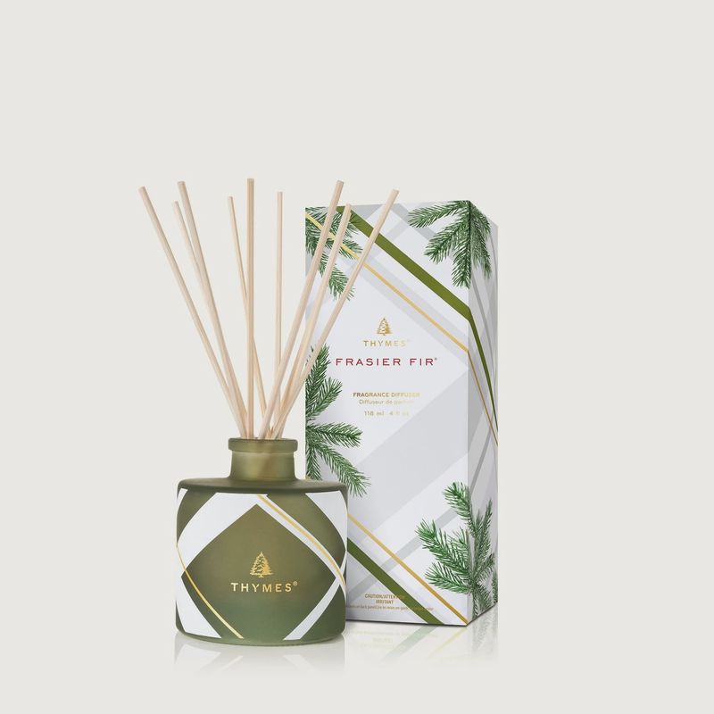 THYMES Frasier Fir Frosted Plaid Petite Reed Diffuser