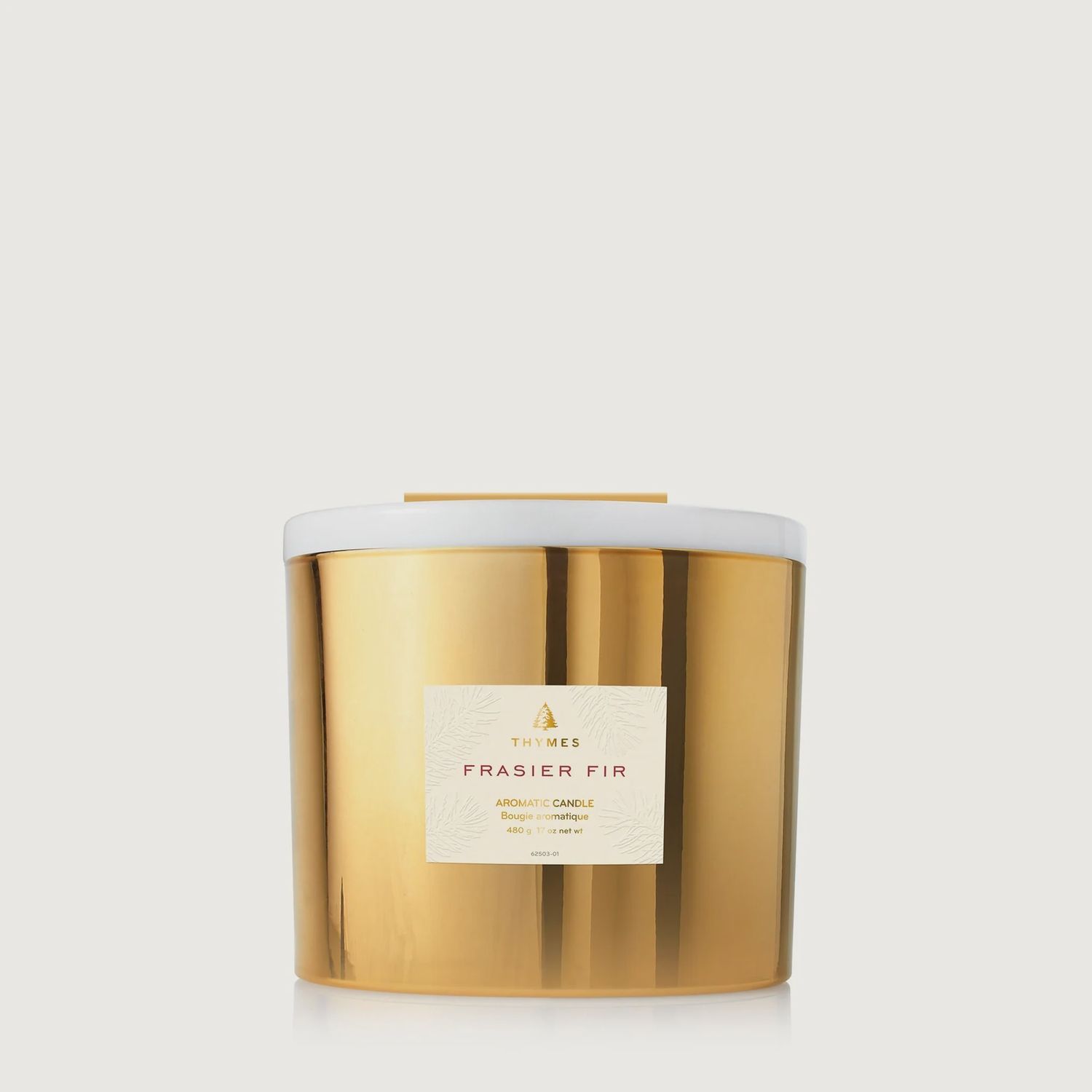 THYMES Frasier Fir Gilded Poured Candle 3-wick Gold