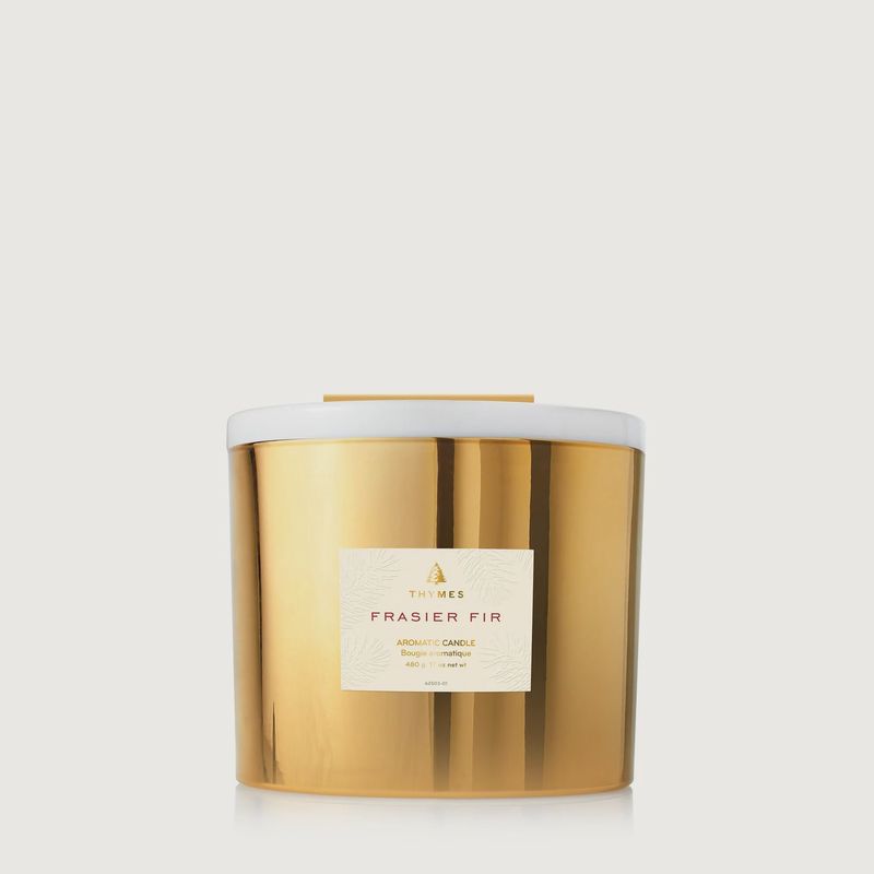 THYMES Frasier Fir Gilded Poured Candle 3-wick Gold
