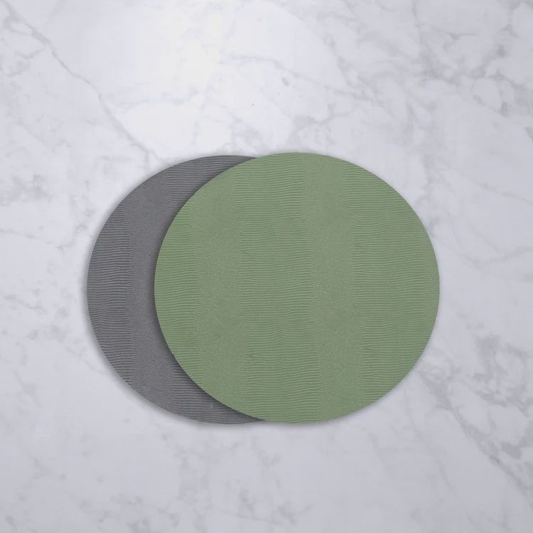 Beatriz Ball VIDA Snakeskin Reversible 15.5&quot; Round Placemats Set of 4 (Green and Gray)