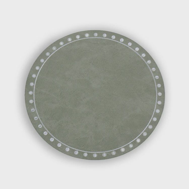 Beatriz Ball VIDA Round Embroidered Dots 15.5&quot; Round Placemats Set of 4 (Green and White)