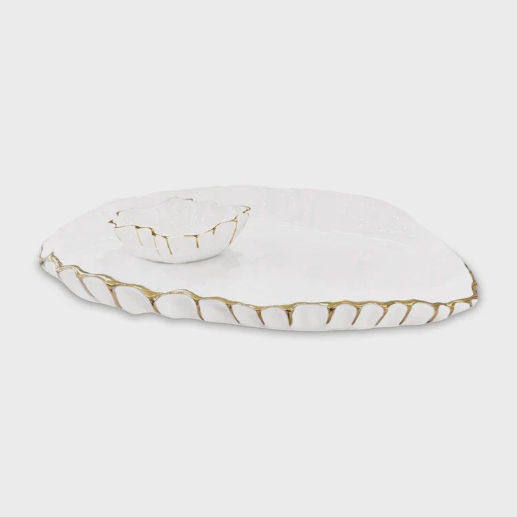 Beatriz Ball THANNI Mystic Large Oval Platter with Mini Bowl (White and Gold)