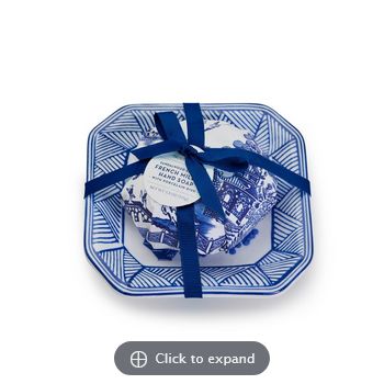 Blue Willow Sandalwood Scented French Milled Soap with Porcelain Tray - Net Wt. 5.82 oz./165g Soap/Porcelain