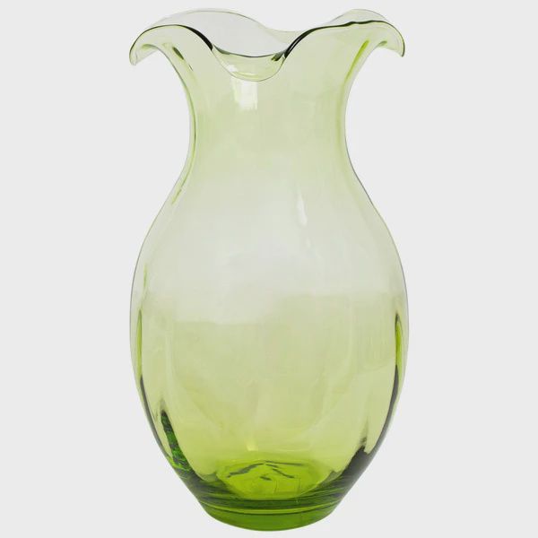 Hibiscus Galss Green Vertical Fluted Large Vase