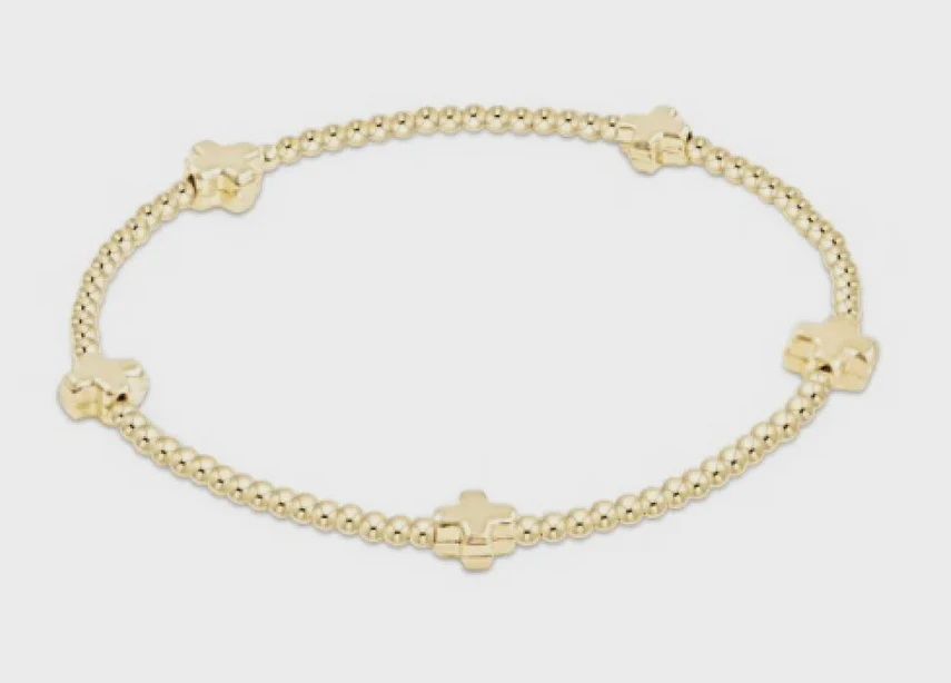 enewton egirl Classic Gold 2mm Bead Bracelet - Signature Cross Small Gold Charm