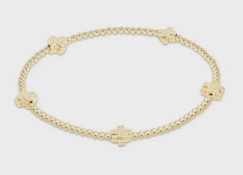 enewton egirl Classic Gold 2mm Bead Bracelet - Signature Cross Small Gold Charm