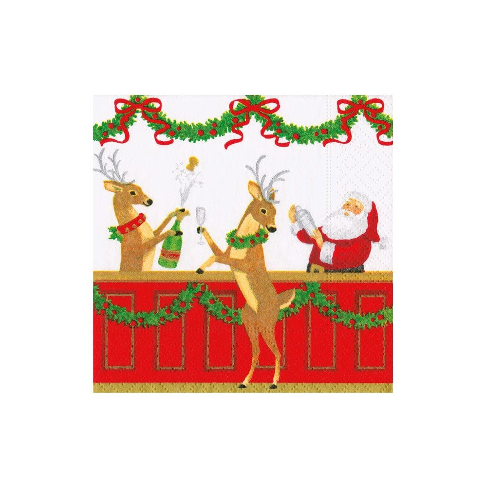 Caspari Santa&#39;s Bar Cocktail Napkins - 20 Per Package