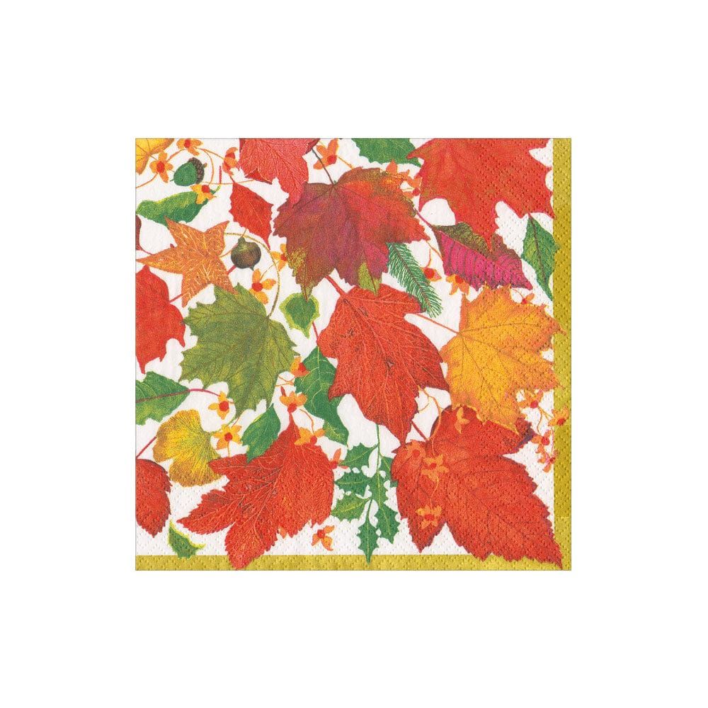 Caspari Swirling Leaves White Cocktail Napkins - 20 Per Package