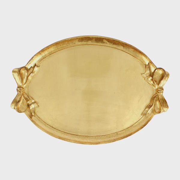 Vietri Florentine Wooden Accessories Gold Bow Handled Oval Tray